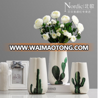 2017new vase cactus painting 3size white ceramic flower vase