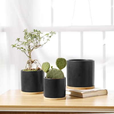 Nordic modern home decoration black high-grade ceramic green indoor cylindrical flowerpot