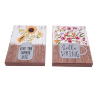 Wooden Plaque Spring Wall Sign Home Decor Customized Wooden block wooden signs with flower design and steel vase