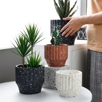 Nordic Style Simple Creative Potted Green Plant Round Large Stone Spray Point Perforated Cement  Flower pots