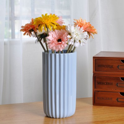 High quality elegant matt blue ceramic stoneware flower vase with fluted finish