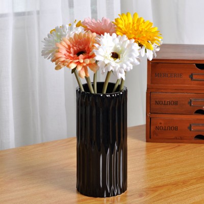 European style textured black ceramic cylinder decorative flower vase