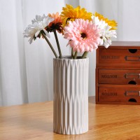 European style textured ceramic cylinder decorative flower vase gray