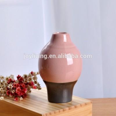 2016 New Pink crackle glazed ceramic flower vase for table decoration