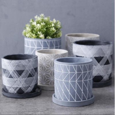 New Design indoor garden pots & planters cement cylinder planter pots with custom debossed pattern